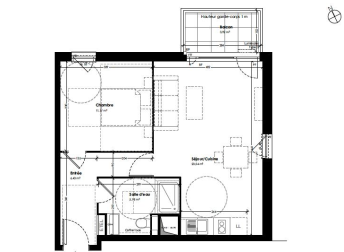 À vendre : Appartement  T2 de 46 m² avec balcon, ascenseur et parking